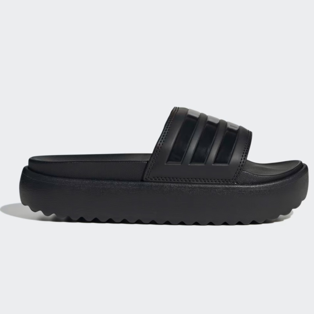 Like new Women’s adidas triple black ADILETTE PLATFORM SLIDES - Picture 2 of 7